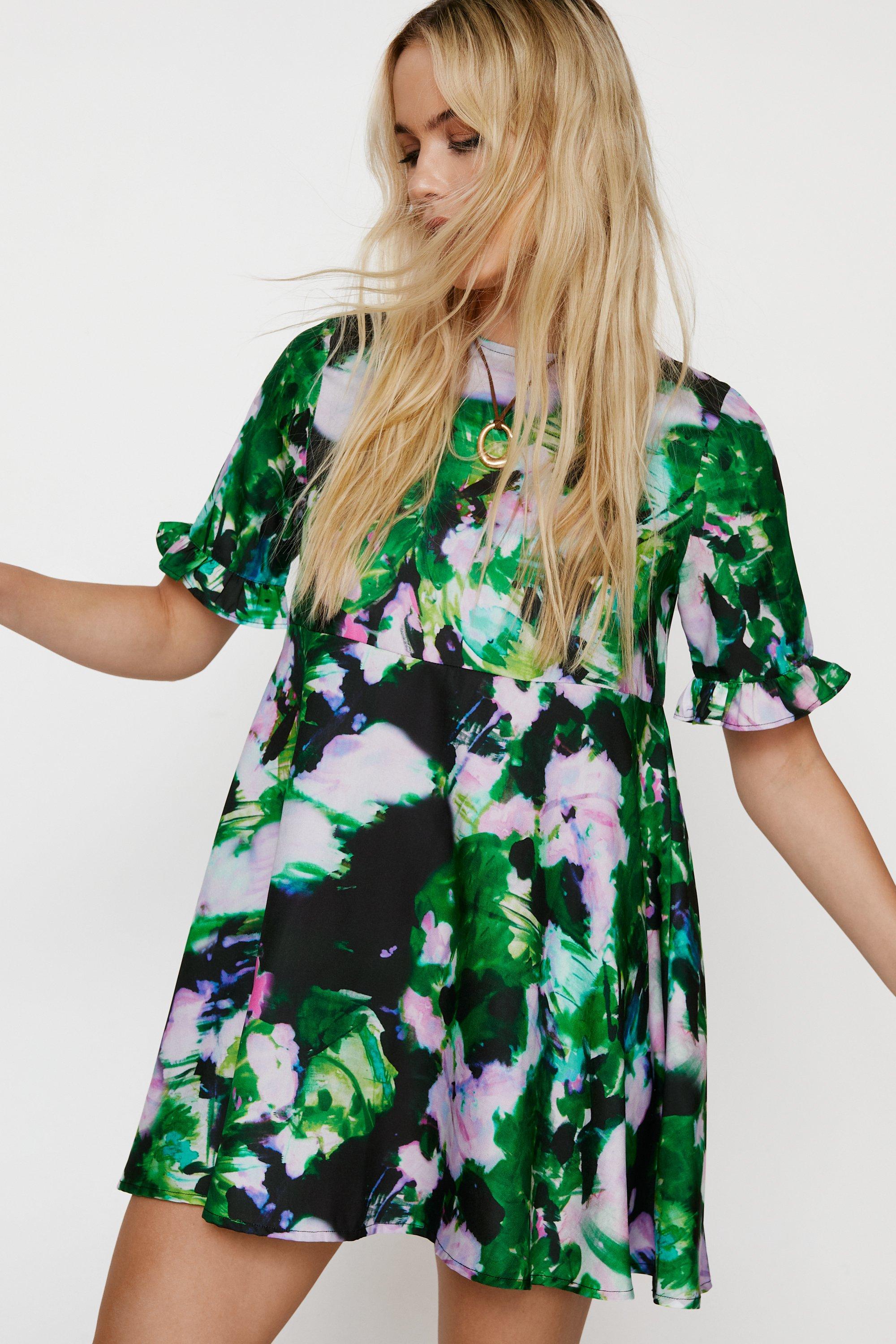 Ruffle Puff Sleeve Tiered Mini Smock Dress | Nasty Gal