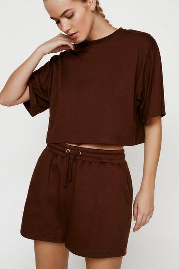 Boxy Crop T-shirt And Shorts Two Piece Set chocolate