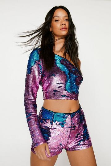 Mixed Sequin Hot Pant purple