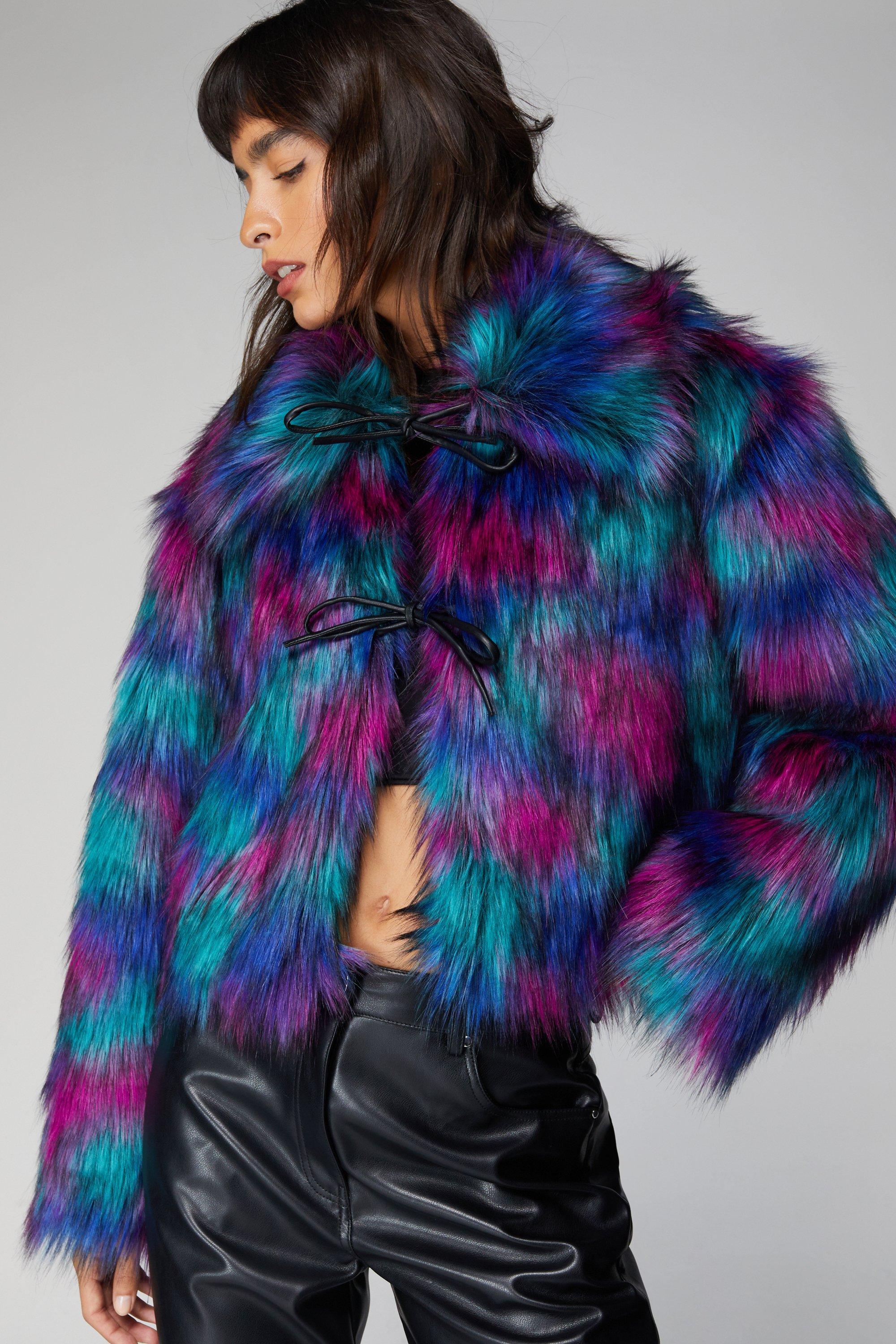 Women's Multicolor Faux Fur Collarless Jacket | Boohoo UK