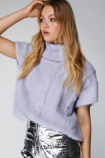 Cable Knit Funnel Neck Sweater Vest lilac