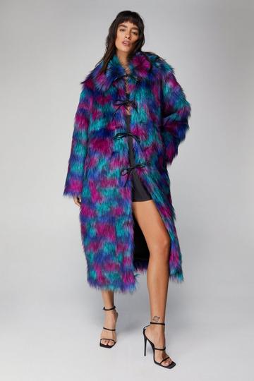 Premium Patterned Faux Fur Longline Coat multi