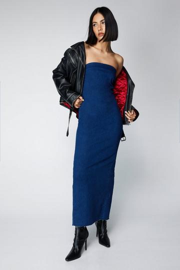 Blue Denim Strapless Maxi Dress