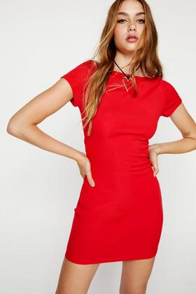 Shape Red Vinyl Bandeau Bodycon Dress, Curve