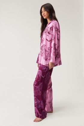 Tile Print Satin Long Pyjama Set