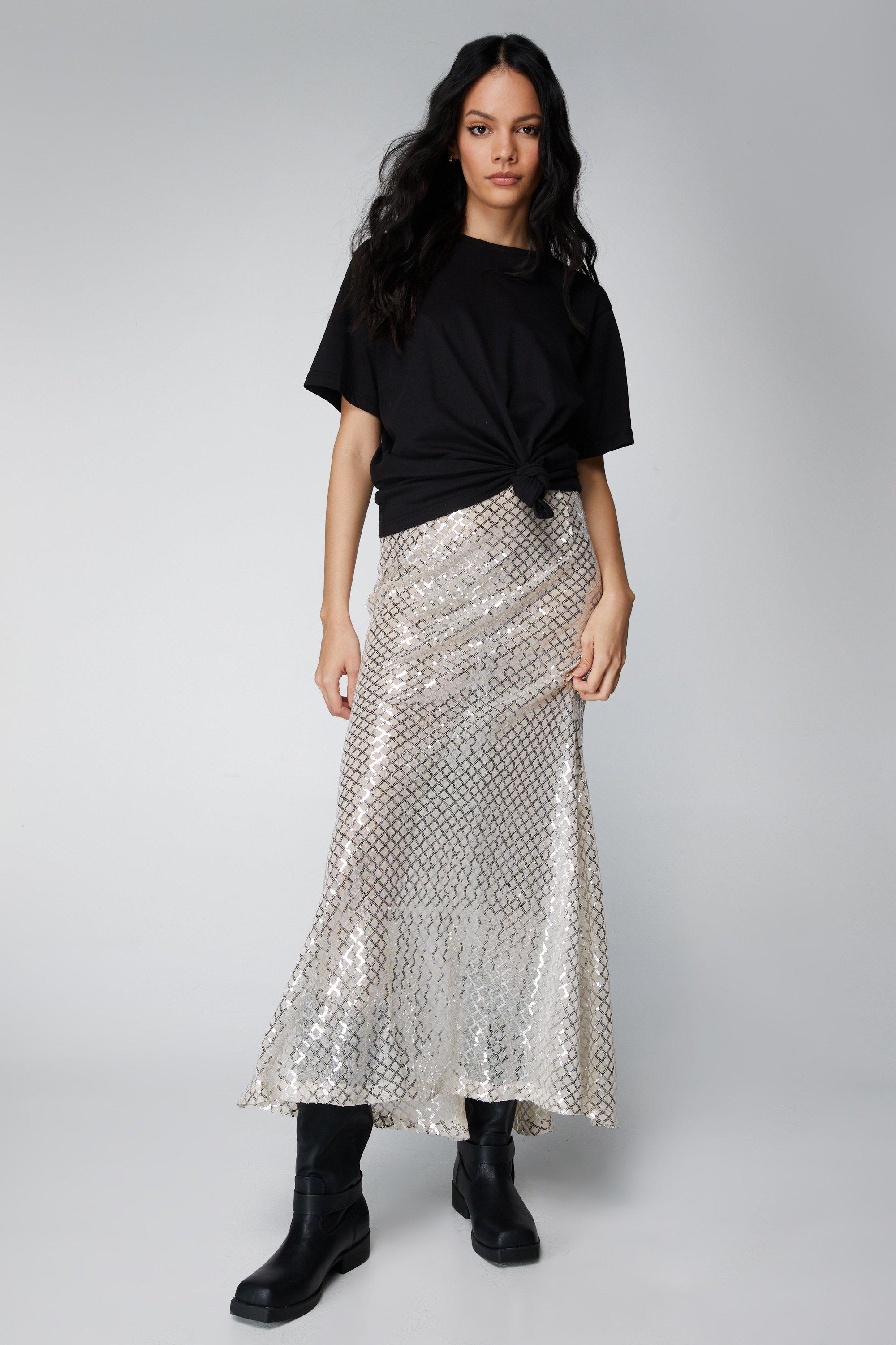 Silver chiffon maxi clearance skirt