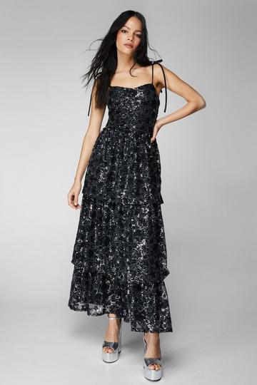 Black Star Sequin Layered Maxi Dress