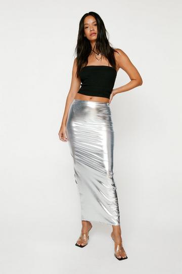 High Shine Maxi Skirt silver