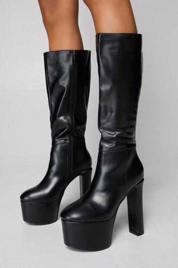 Faux Leather Extreme Platform Knee High minimalistas Femme black