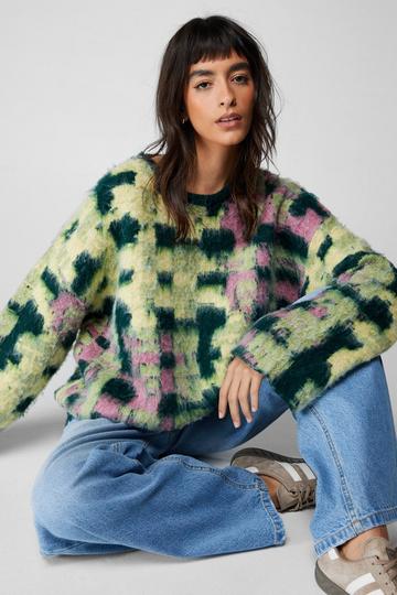 Brushed Plaid Oversized Sweater multi