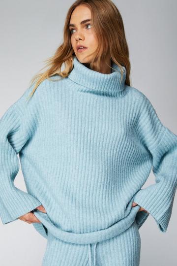 Oversized Ribbed Roll Neck Sweater blue
