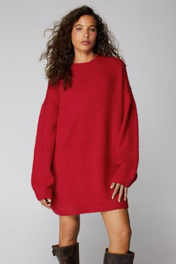 Brushed Oversized Knitted Mini Dress red