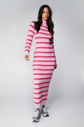 Stripe Knitted Maxi Dress pink