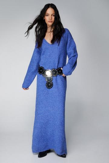 Blue Brushed Oversized Knitted Maxi Dress