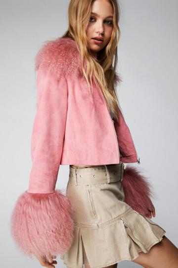 Premium Suede And Shearling Jacket pink