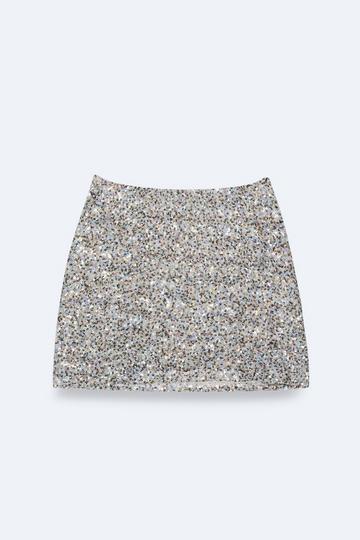 Silver Plus Size Metallic Textured Mixed Sequin Mini Skirt