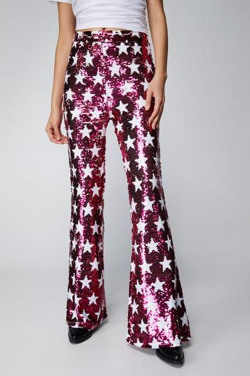 Small Star Sequin Flare Pants pink