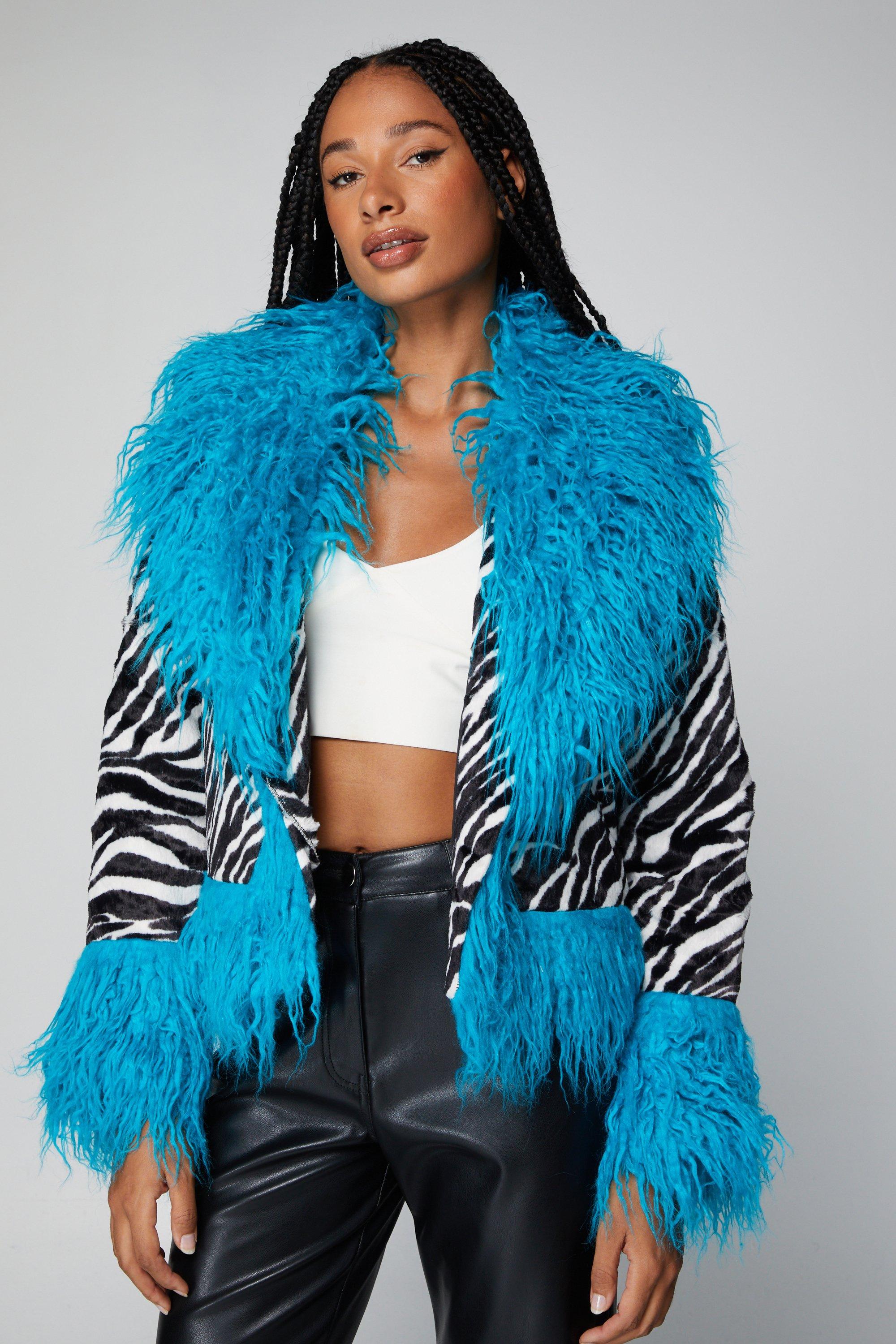 Mono Checkerboard Faux Fur Coat | Nasty Gal