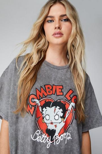 Betty Boop Zombie Love Overdyed Graphic T-shirt charcoal
