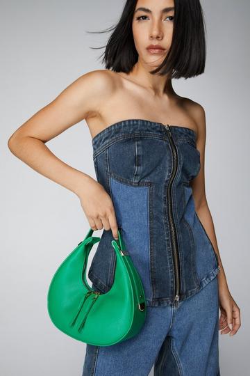 Green Faux Leather Half Moon Double Zip Shoulder Bag