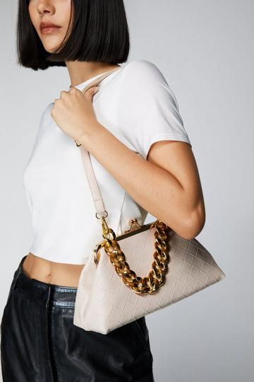 Stone Beige Faux Leather Chain Pouch Bag