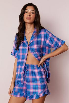 Floral Print Pointelle Lace Trim Crop & Shorts Pajama Set