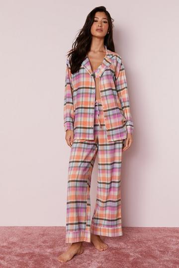 Cotton Yarn Dyed Plaid 3pc Pajama Pants Set pink