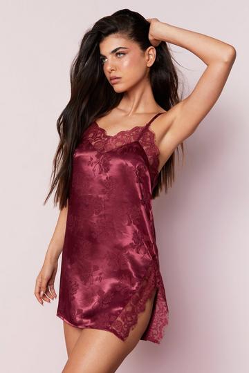 Satin Floral Jacquard Lace Nightgown burgundy