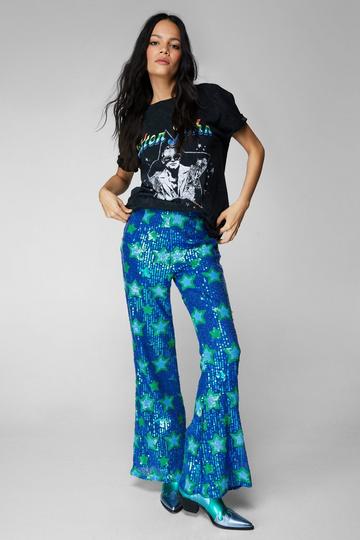 Star Sequin Flare Pants blue