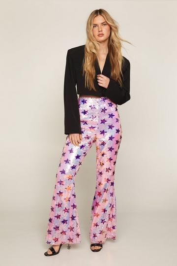 Star Sequin Flare Pants pink