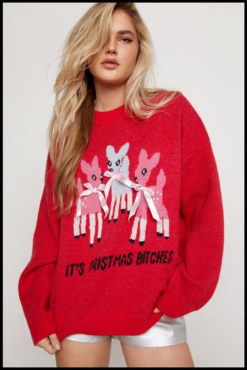 Pink Emmy Lupin Deer Bow Christmas Sweater
