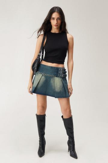Denim Pleated Buckle Mini Skirt Mother Of The Bride Outfits