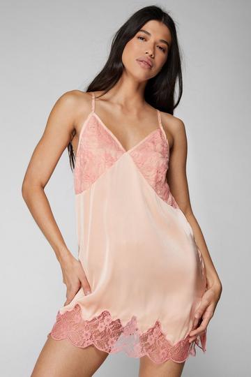 Satin Contrast Lace Nightgown peach