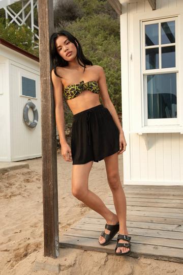 Tie Waist Crinkle Cover Up Shorts black