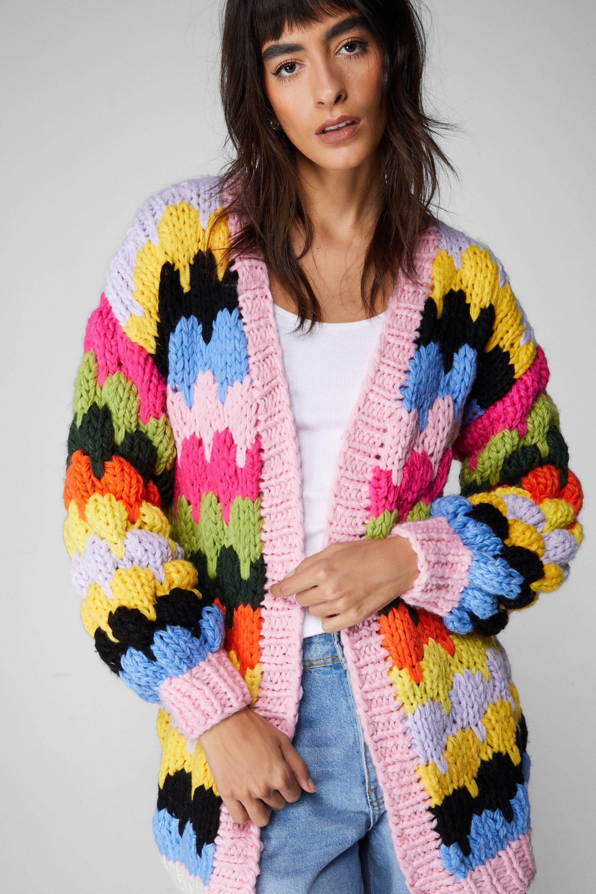 Multi coloured knitted cardigan | boohoo UK