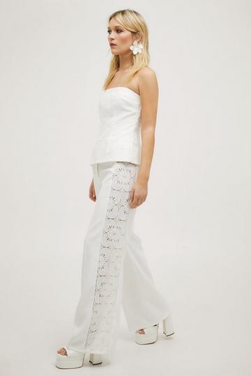 Lace Side Panel High Waisted Tailored Pants ivory
