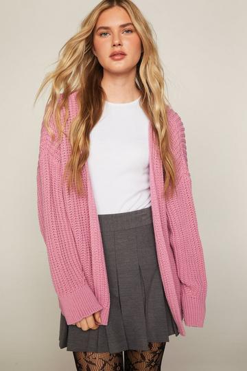 Pink Open Throw Chunky Knit Cardigan