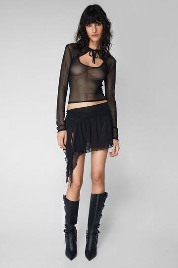 Black Mesh Tiered Ruffle Mini Skirt