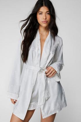 Maxi Floral Satin Lace Trimmed Robe