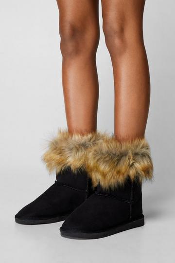 Faux Fur Mini Ankle Boots black