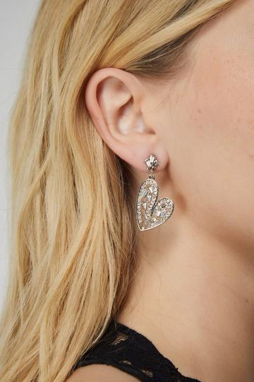 Abstract Heart Diamante Earrings silver