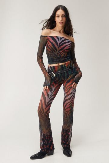 Zebra Printed Mesh Flare Pants multi