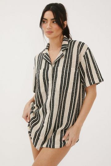 Stripe Crochet Resort Shirt Dress mono
