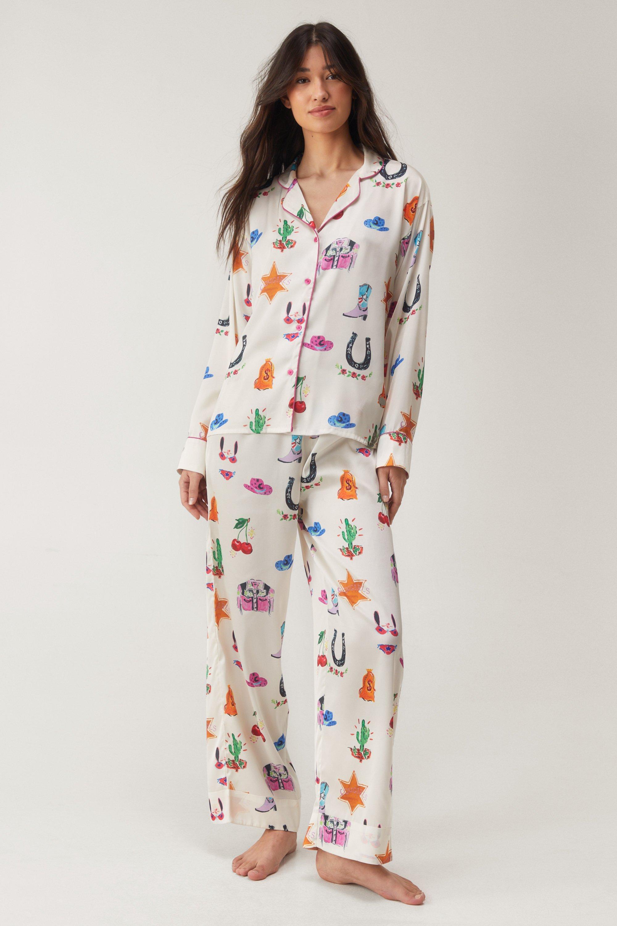 Satin Tie Cuff Shirt and Wide Leg Trousers Pyjama Set Nasty Gal