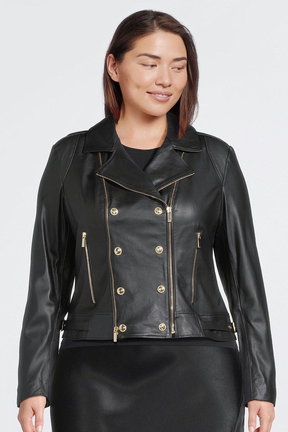 Karen millen black leather 2024 jacket