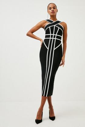 TALIA COLOR BLOCK ASYMMETRICAL BANDAGE DRESS