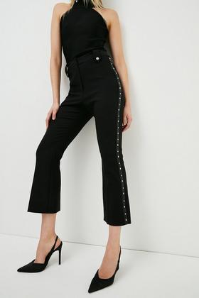 Compact Stretch Contrast Panel Detail Flared Pants