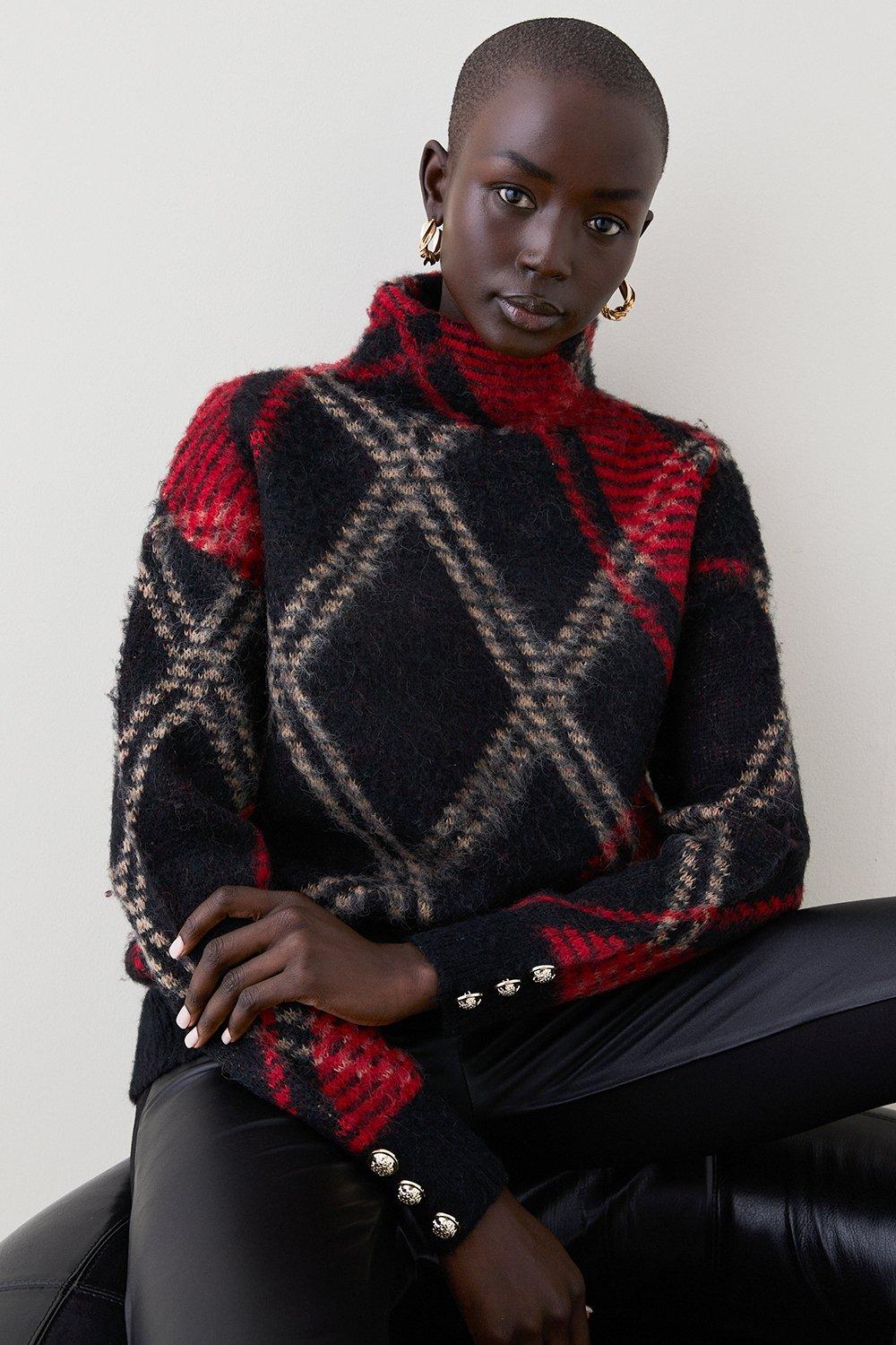 Turtleneck tartan deals asymmetrical sweatshirt