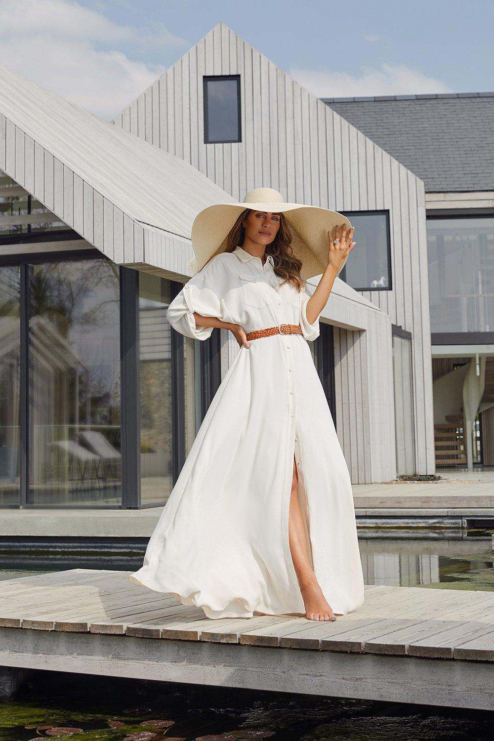 Petite Satin Woven Angel Sleeve Maxi Dress | Karen Millen