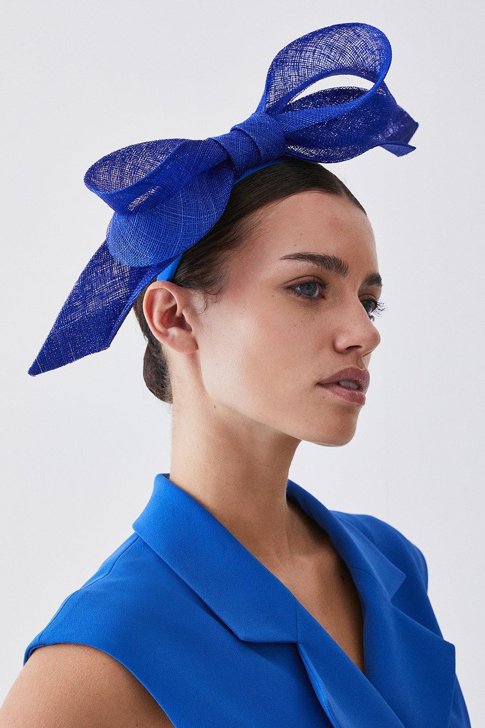 New cobalt blue silk store abaca loop fascinator with a flower and on a headband